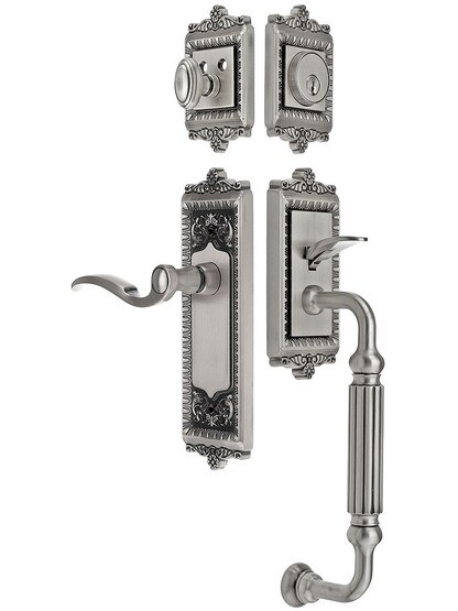 Windsor Entry Lock Set in Antique Pewter Finish with Right-Handed Bellagio Lever and